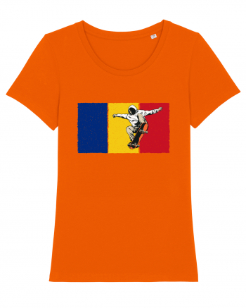 Vintage Romanian Flag Skateboarding Bright Orange