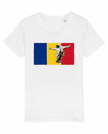 Vintage Romanian Flag Skateboarding White