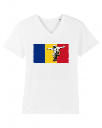 Vintage Romanian Flag Skateboarding White