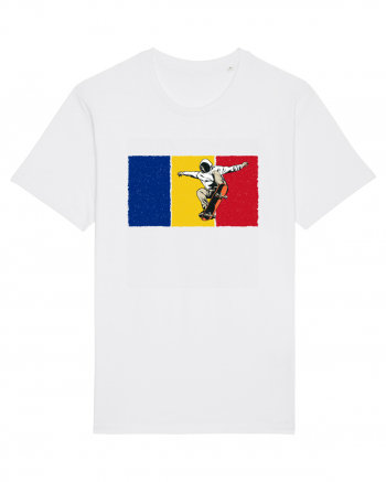 Vintage Romanian Flag Skateboarding White