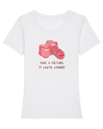 Take a picture, it lasts longer (pink) Tricou mânecă scurtă guler larg fitted Damă Expresser