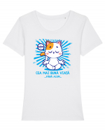 CEA MAI BUNA VIATA ... pana acum (MEOWMMM - pisica yoga) Tricou mânecă scurtă guler larg fitted Damă Expresser