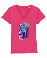 Neon Unicorn Dreams Tricou mânecă scurtă guler V Damă Evoker