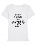 Home is where the cat is Tricou mânecă scurtă guler larg fitted Damă Expresser