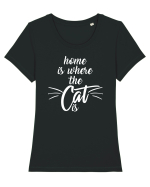 Home is where the cat is Tricou mânecă scurtă guler larg fitted Damă Expresser