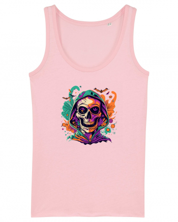 Vibrant Halloween Skull: Spooky and Colorful Delight! Cotton Pink