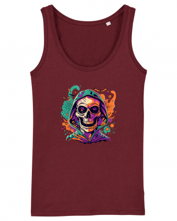 Vibrant Halloween Skull: Spooky and Colorful Delight! Burgundy