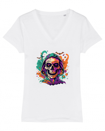 Vibrant Halloween Skull: Spooky and Colorful Delight! White