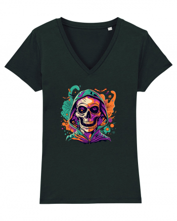 Vibrant Halloween Skull: Spooky and Colorful Delight! Black