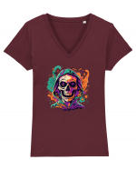 Vibrant Halloween Skull: Spooky and Colorful Delight! Tricou mânecă scurtă guler V Damă Evoker