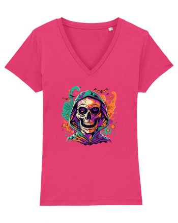 Vibrant Halloween Skull: Spooky and Colorful Delight! Raspberry