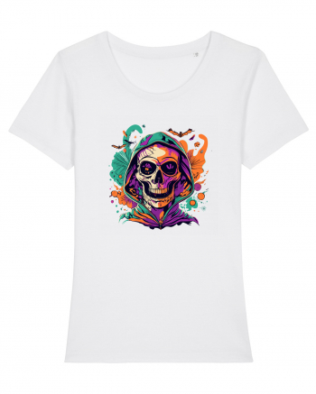 Vibrant Halloween Skull: Spooky and Colorful Delight! White