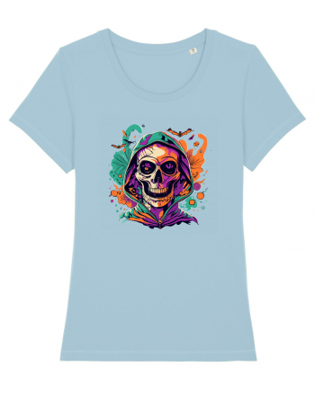 Vibrant Halloween Skull: Spooky and Colorful Delight! Sky Blue