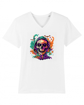 Vibrant Halloween Skull: Spooky and Colorful Delight! White