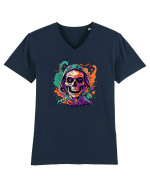 Vibrant Halloween Skull: Spooky and Colorful Delight! Tricou mânecă scurtă guler V Bărbat Presenter