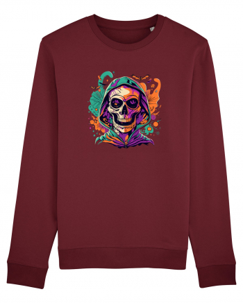 Vibrant Halloween Skull: Spooky and Colorful Delight! Burgundy