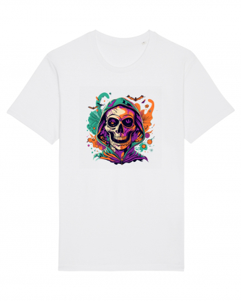 Vibrant Halloween Skull: Spooky and Colorful Delight! White