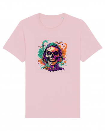 Vibrant Halloween Skull: Spooky and Colorful Delight! Cotton Pink