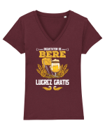 pt iubitorii de bere - Degustator de bere, lucrez gratis Tricou mânecă scurtă guler V Damă Evoker