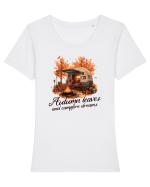 Autumn leaves, campfire dreams Tricou mânecă scurtă guler larg fitted Damă Expresser