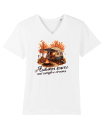 Autumn leaves, campfire dreams Tricou mânecă scurtă guler V Bărbat Presenter