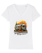 Wanderlusting through autumn Tricou mânecă scurtă guler V Damă Evoker
