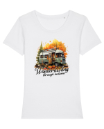Wanderlusting through autumn Tricou mânecă scurtă guler larg fitted Damă Expresser
