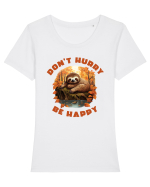 Do not hurry - be happy Tricou mânecă scurtă guler larg fitted Damă Expresser