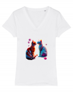 Feline Florale Fusion Tricou mânecă scurtă guler V Damă Evoker