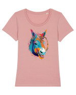 Vibrant Equine Spirit: Colorful Donkey Tricou mânecă scurtă guler larg fitted Damă Expresser