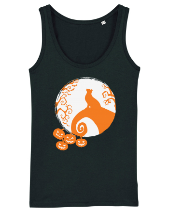 Top Cat And Moon Halloween Black