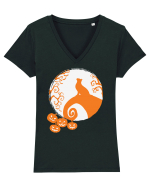Top Cat And Moon Halloween Tricou mânecă scurtă guler V Damă Evoker