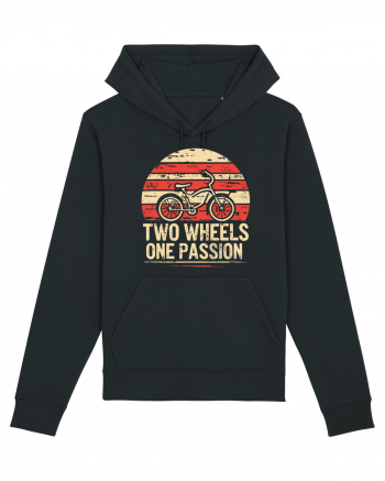 Two Wheels One Passion Retro Bicycle Distressed Sunset Black