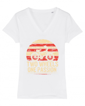 Two Wheels One Passion Retro Bicycle Distressed Sunset White