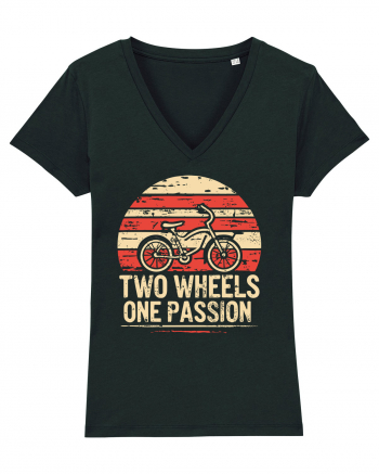 Two Wheels One Passion Retro Bicycle Distressed Sunset Black