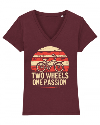 Two Wheels One Passion Retro Bicycle Distressed Sunset Burgundy