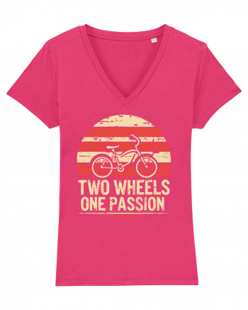 Two Wheels One Passion Retro Bicycle Distressed Sunset Raspberry