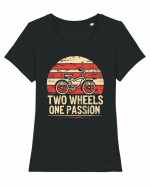 Two Wheels One Passion Retro Bicycle Distressed Sunset Tricou mânecă scurtă guler larg fitted Damă Expresser