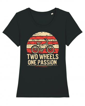 Two Wheels One Passion Retro Bicycle Distressed Sunset Black