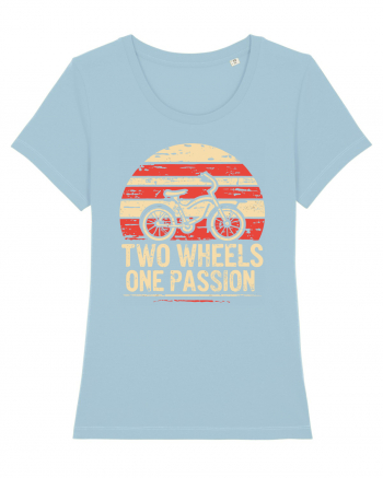 Two Wheels One Passion Retro Bicycle Distressed Sunset Sky Blue