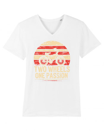 Two Wheels One Passion Retro Bicycle Distressed Sunset White