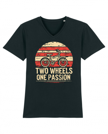 Two Wheels One Passion Retro Bicycle Distressed Sunset Black