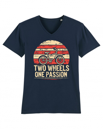 Two Wheels One Passion Retro Bicycle Distressed Sunset French Navy