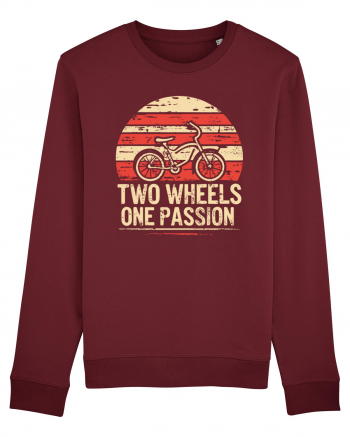 Two Wheels One Passion Retro Bicycle Distressed Sunset Burgundy