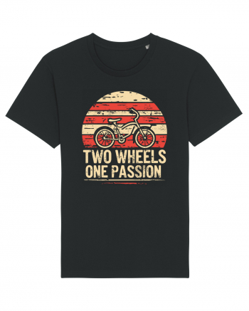 Two Wheels One Passion Retro Bicycle Distressed Sunset Black