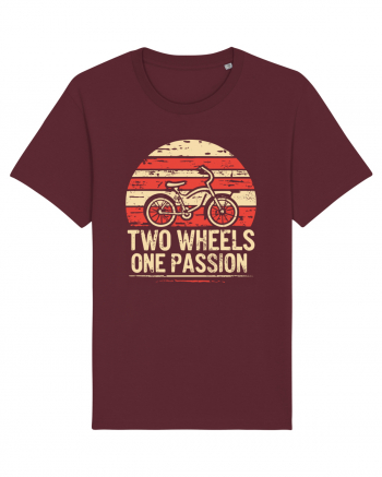 Two Wheels One Passion Retro Bicycle Distressed Sunset Burgundy