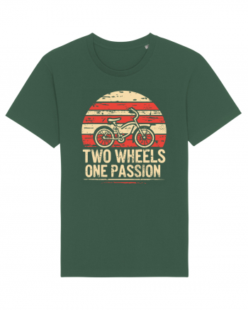 Two Wheels One Passion Retro Bicycle Distressed Sunset Bottle Green