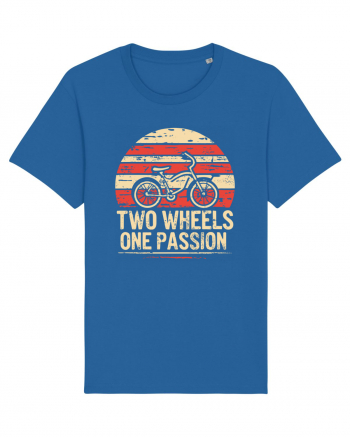 Two Wheels One Passion Retro Bicycle Distressed Sunset Royal Blue