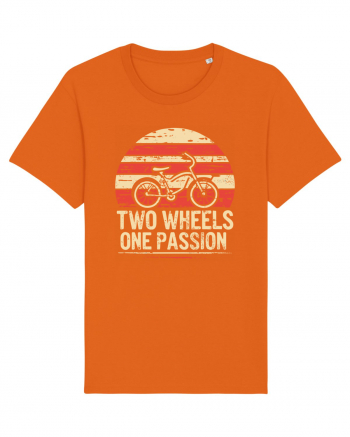 Two Wheels One Passion Retro Bicycle Distressed Sunset Bright Orange