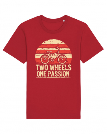 Two Wheels One Passion Retro Bicycle Distressed Sunset Red